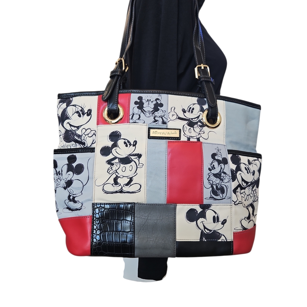 Bradford Exchange Mickey Mouse Patchwork Tote - Red, Black, Gray